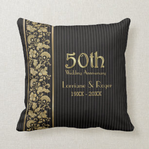 Gold Floral Elegance 50th Wedding Anniversary Throw Pillow