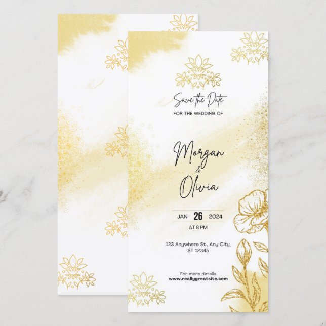 Gold Floral Elegance Save the Date Wedding Card (Front/Back)