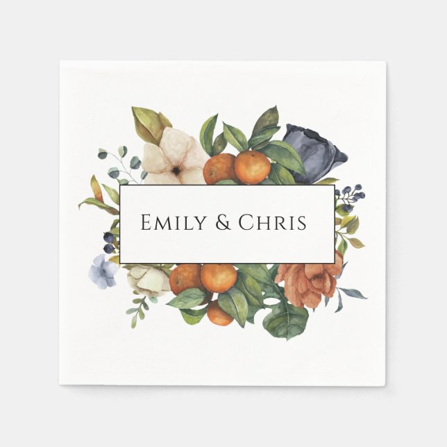 Gold Floral | Elegant Eucalyptus Greenery Napkins (Front)