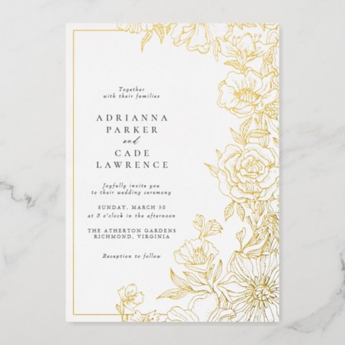 Gold Floral  Elegant Garden Wedding Foil Invitation