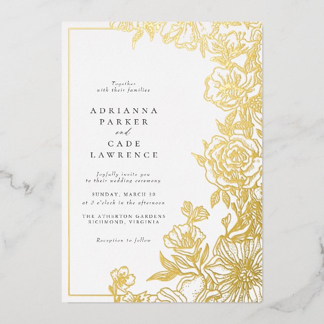 Gold Floral | Elegant Garden Wedding Foil Invitation (Front)