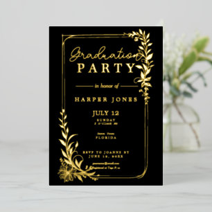 Gold floral elegant Graduation Class of 2025 Foil Invitation