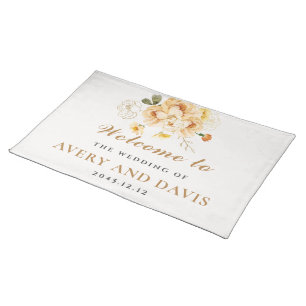 Gold & Floral Elegant Personalized Wedding  Cloth Placemat