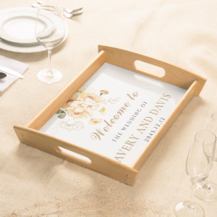 Gold & Floral Elegant Personalized Wedding  Serving Tray