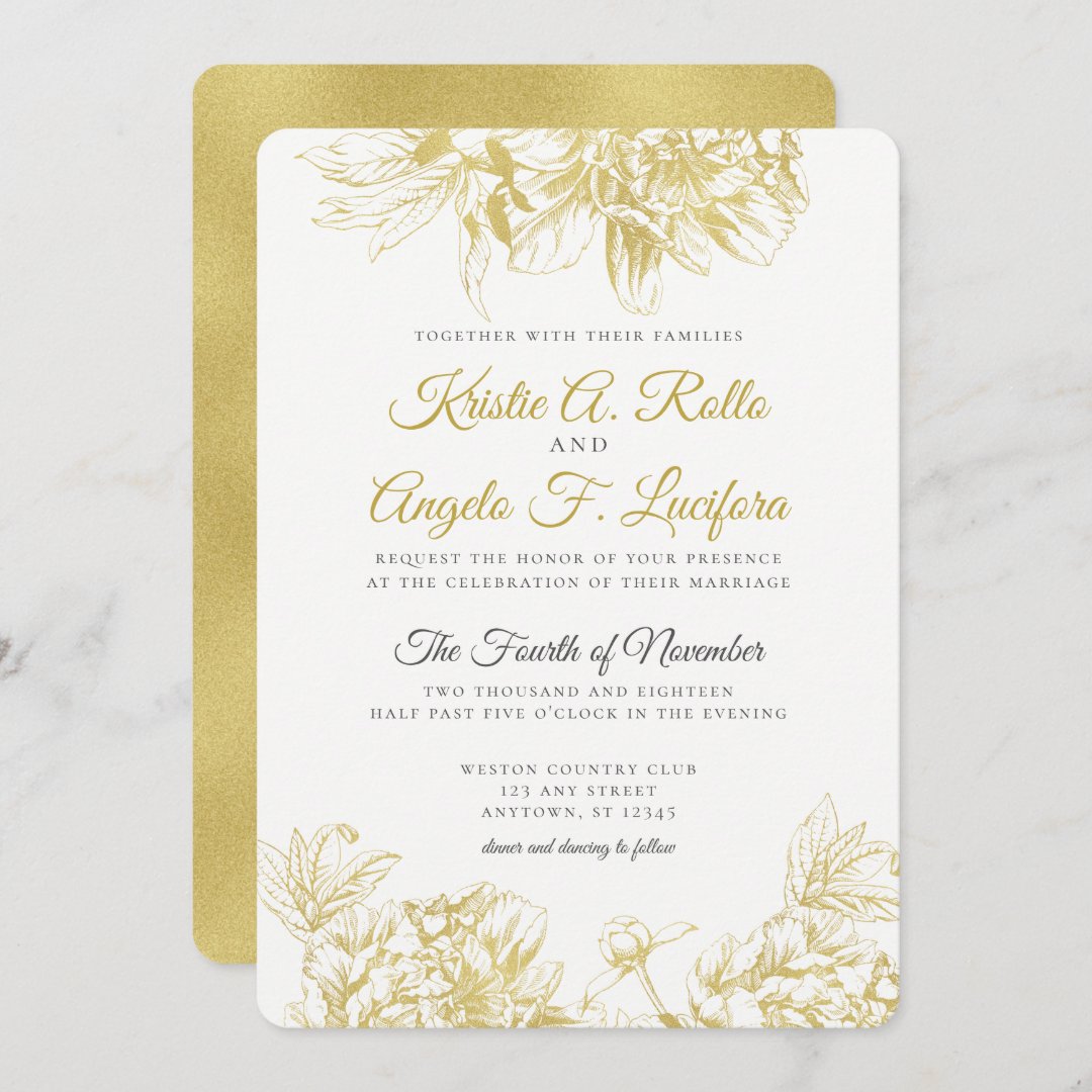 Gold Floral Elegant Wedding Invitation | Zazzle