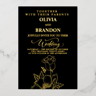 Gold Floral Elegant Wedding Invitation Foil Invitation
