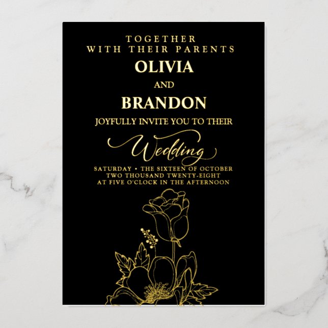  Gold Floral Elegant Wedding Invitation Foil Invitation (Front)