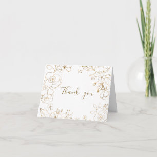 Gold Floral Elegant White Wedding Bridal Shower Letterpress Thank You Card