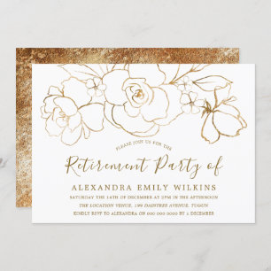 Gold Floral Elegant Work Retirement Party Invitation
