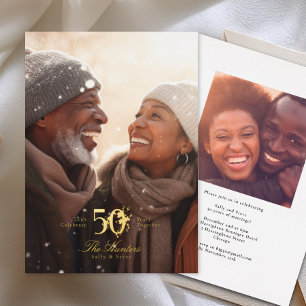 Gold floral embellished 50th Wedding Anniversary Foil Invitation