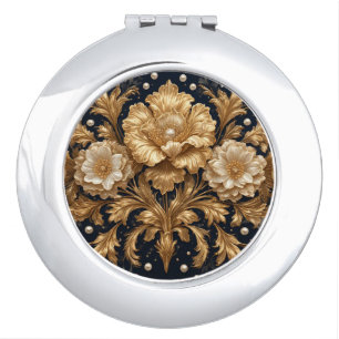 Gold Floral Embellishment Compact Mirror