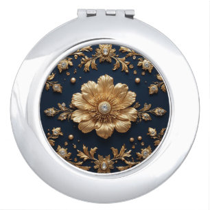 Gold Floral Embellishment Compact Mirror
