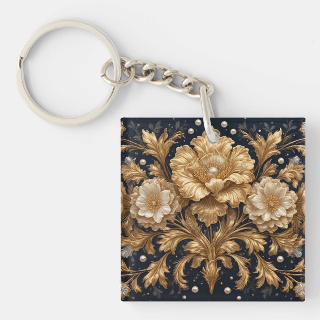 Gold Floral Embellishment Keychain (Front)