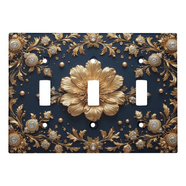 Gold Floral Embellishment Light Switch Cover (Front)