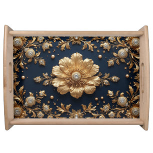 Gold Floral Embellishment Serving Tray