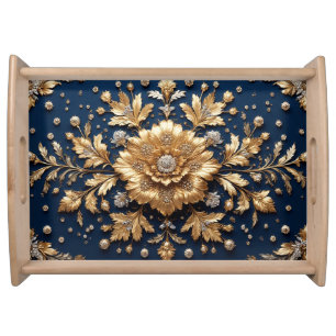 Gold Floral Embellishment Serving Tray