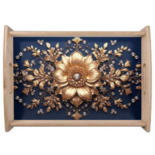 Gold Floral Embellishment Serving Tray