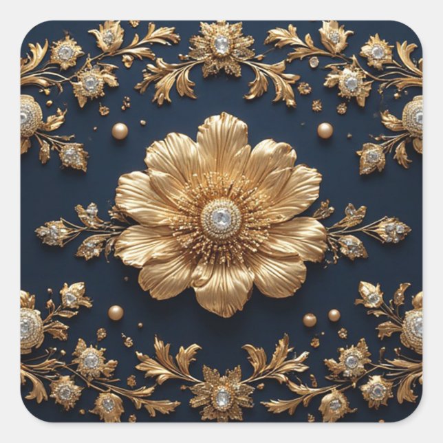 Gold Floral Embellishment Square Sticker (Front)