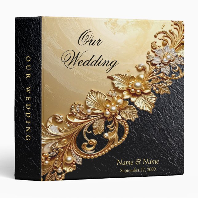 Gold Floral Embellishments Album Binder (Front/Spine)
