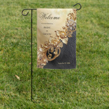 Gold Floral Embellishments Garden Flag