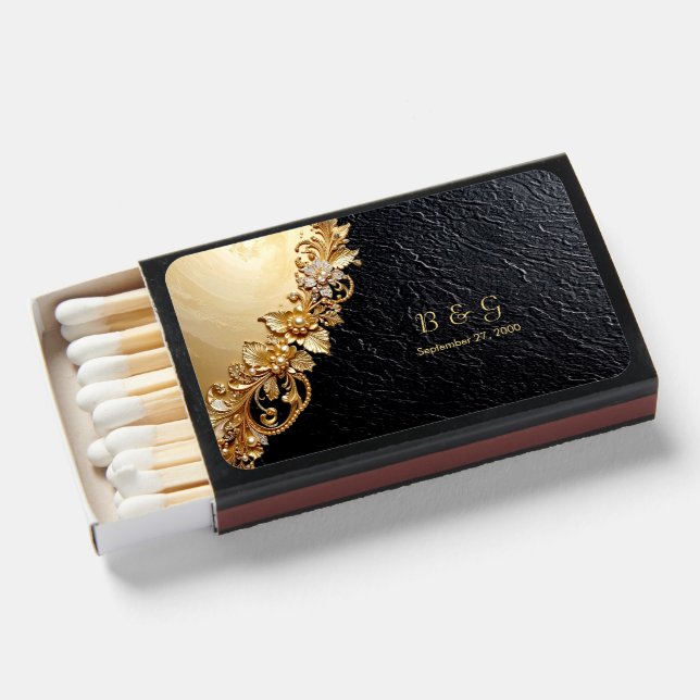 Gold Floral Embellishments Matchboxes (Front Open)