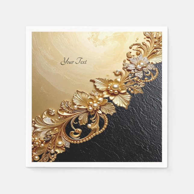 Gold Floral Embellishments Napkins (Front)