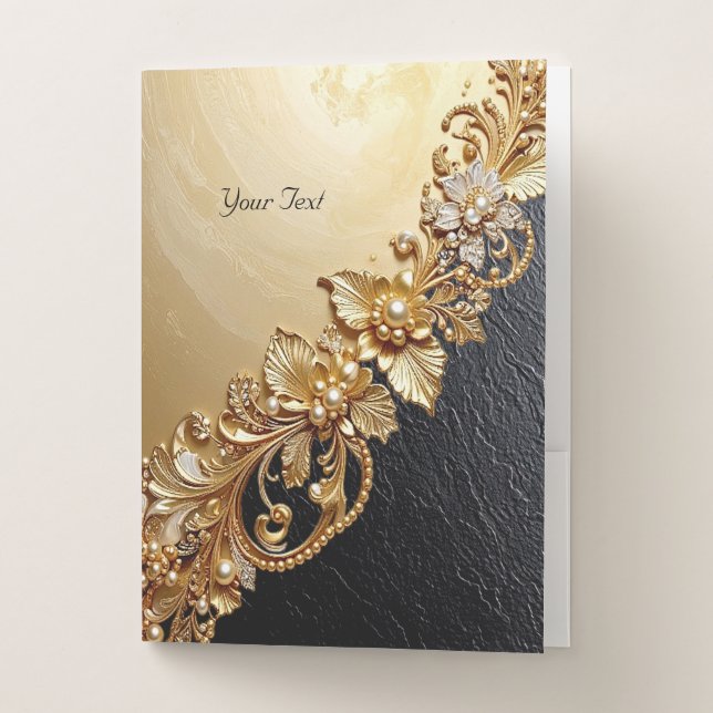 Gold Floral Embellishments Pocket Folder (Front)