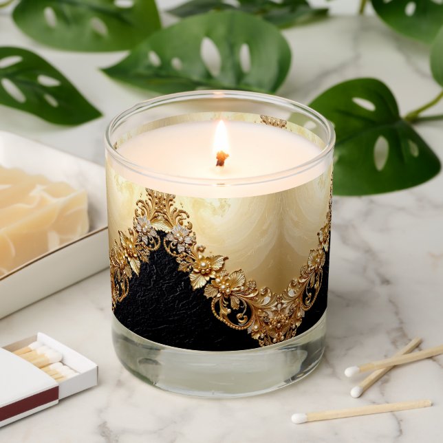 Gold Floral Embellishments Scented Jar Candle (Lit)