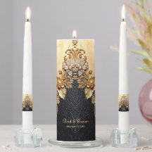 Gold Floral Embellishments Unity Candle Set