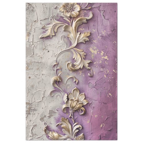 Gold Floral Embossed Effect Lavender White Rustic Tissue Paper