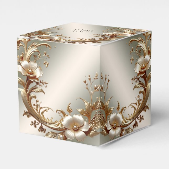 Gold Floral Favor Box (Front Side)