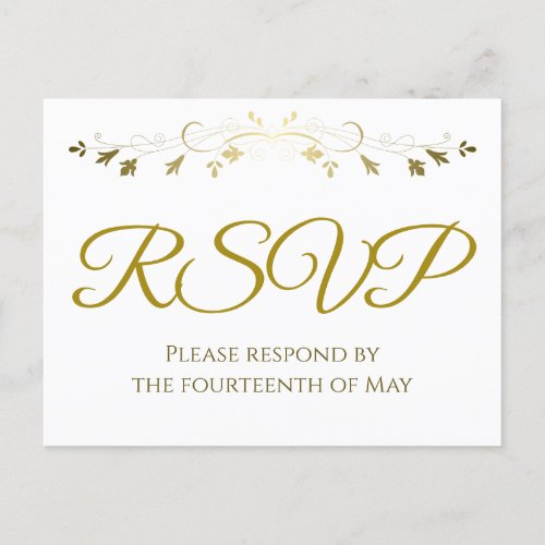 Gold Floral Filigree Border Elegant Wedding RSVP Postcard