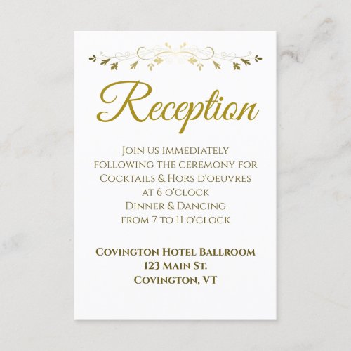 Gold Floral Filigree Border Wedding Reception Enclosure Card