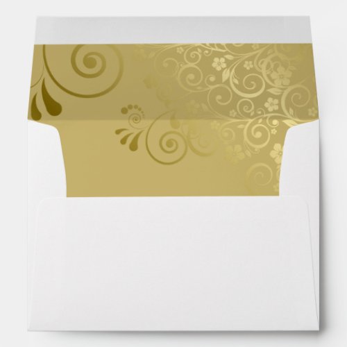 Gold Floral Filigree Elegant Curls Wedding Envelope