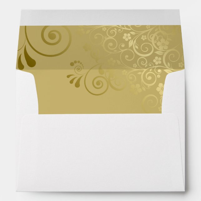 Gold Floral Filigree Elegant Curls Wedding Envelope (Back (Bottom))