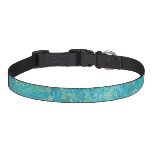 Gold Floral Filigree on Turquoise Pet Collar