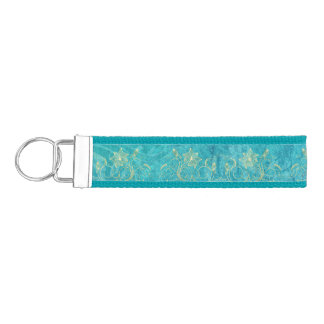 Gold Floral Filigree on Turquoise Wrist Keychain