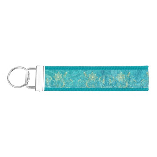 Gold Floral Filigree on Turquoise Wrist Keychain