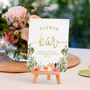 Gold Floral Flower Bar Bridal Shower Sign
