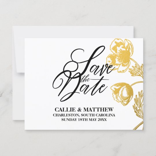 Gold Floral Foil Elegant Wedding Save The Date