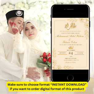 Gold Floral Frame Elegant White Paper Modern Nikah Invitation