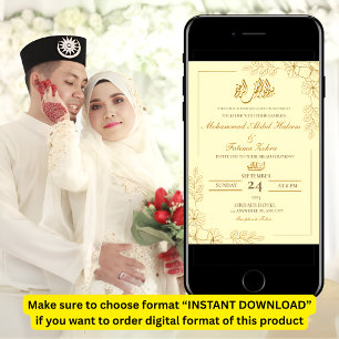 Gold Floral Frame Elegant White Paper Modern Nikah Invitation