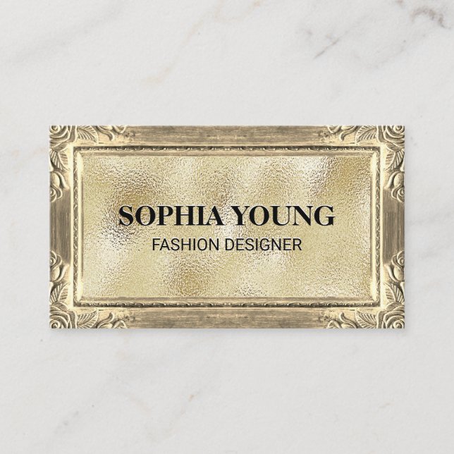Gold Floral Frame | Gold Foil Shimmer Business Card (Front)