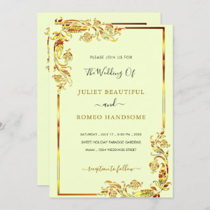 Gold Floral Frame Wedding Invitation Template