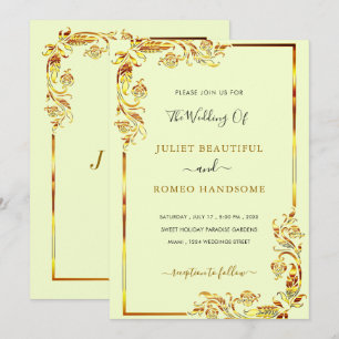 Gold Floral Frame Wedding Invitations Template