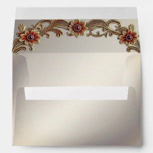Gold Floral Frame with Red Stones Envelope