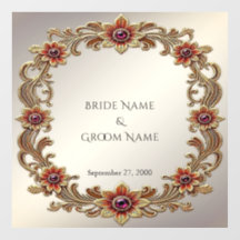 Gold Floral Frame with Red Stones Floor Decal
