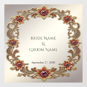 Gold Floral Frame with Red Stones Floor Decal