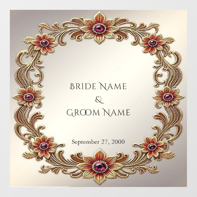 Gold Floral Frame with Red Stones Floor Decal (Front)