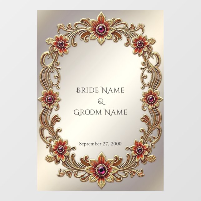 Gold Floral Frame with Red Stones Floor Decal (Front)